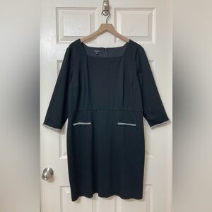 Talbots Women’s Black Ponte Knit Tweed Trim A-line Dress Size 16 Career Office